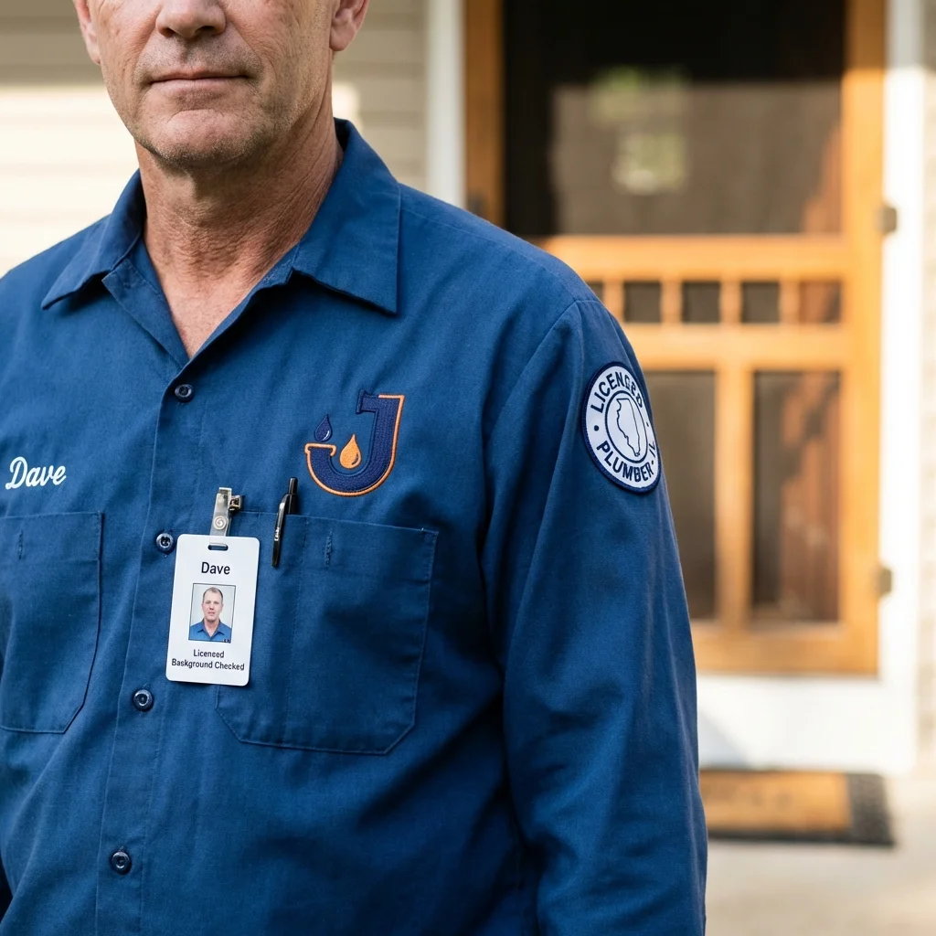 Licensed plumber showing ID badge in Lakewood, IL