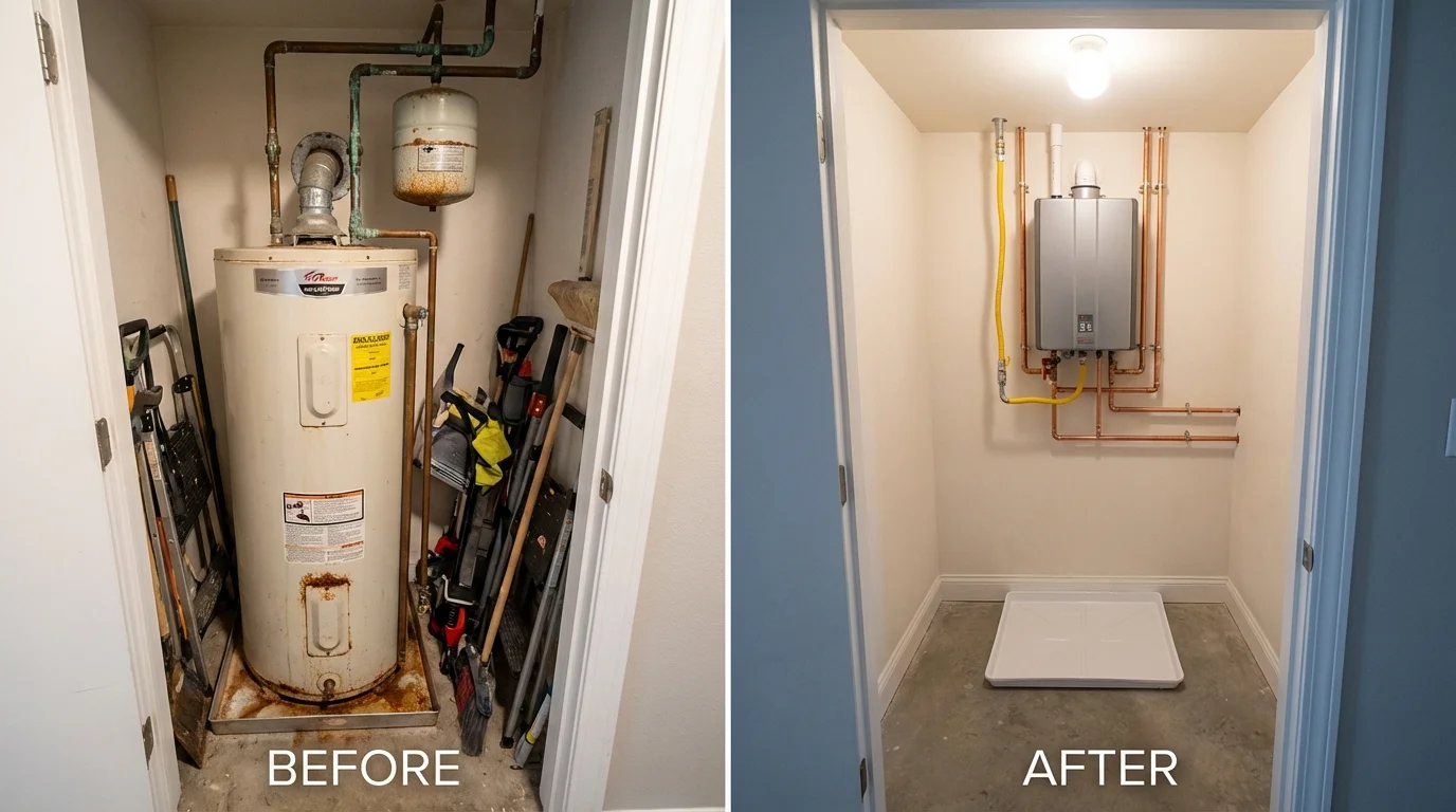 Tank water heater versus wall-mounted tankless unit comparison for Lakewood, IL homeowners